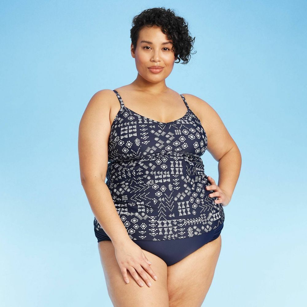 Women's Kona Sol Shirred Tankini Top, Navy, size 20W, NEW, 1020